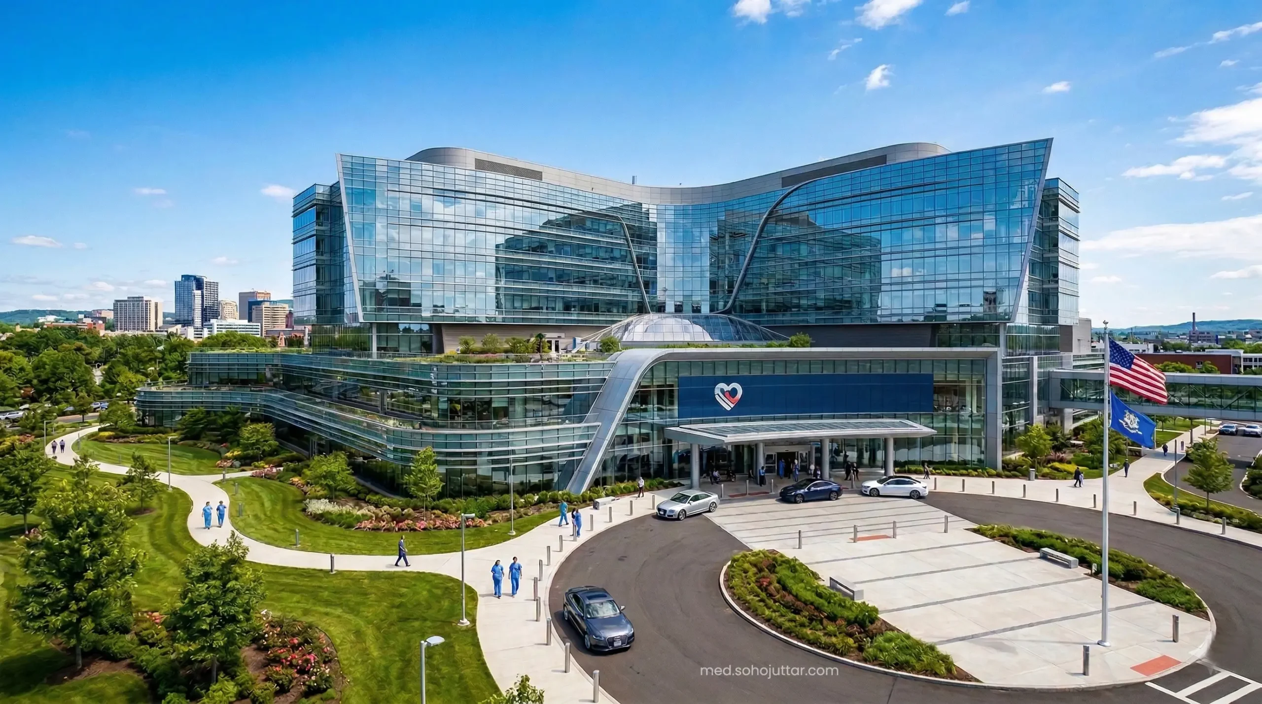 The majestic and modern exterior of the Cleveland Clinic heart center.