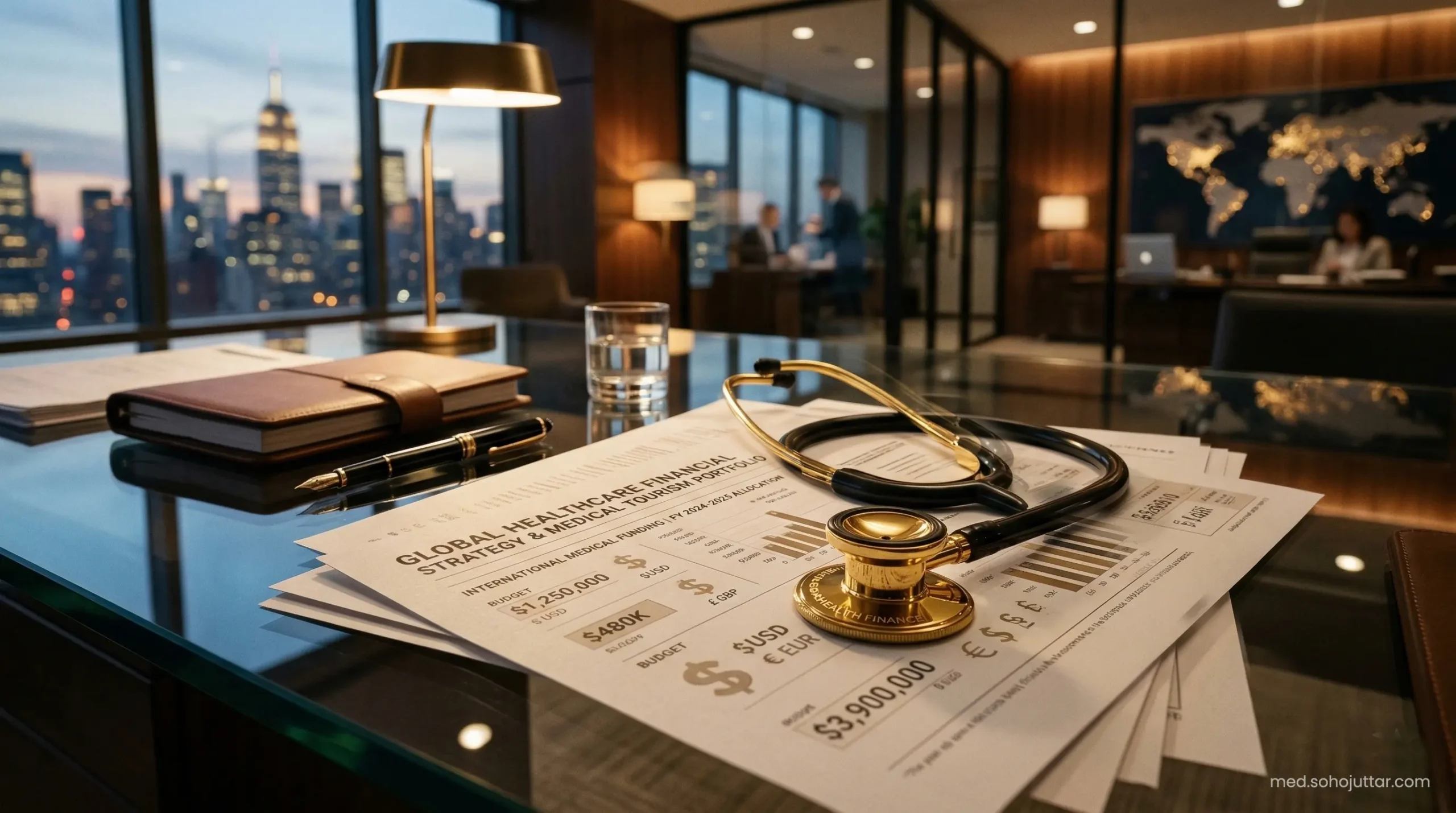 Medical tourism financial planning and surgery cost estimate concept.