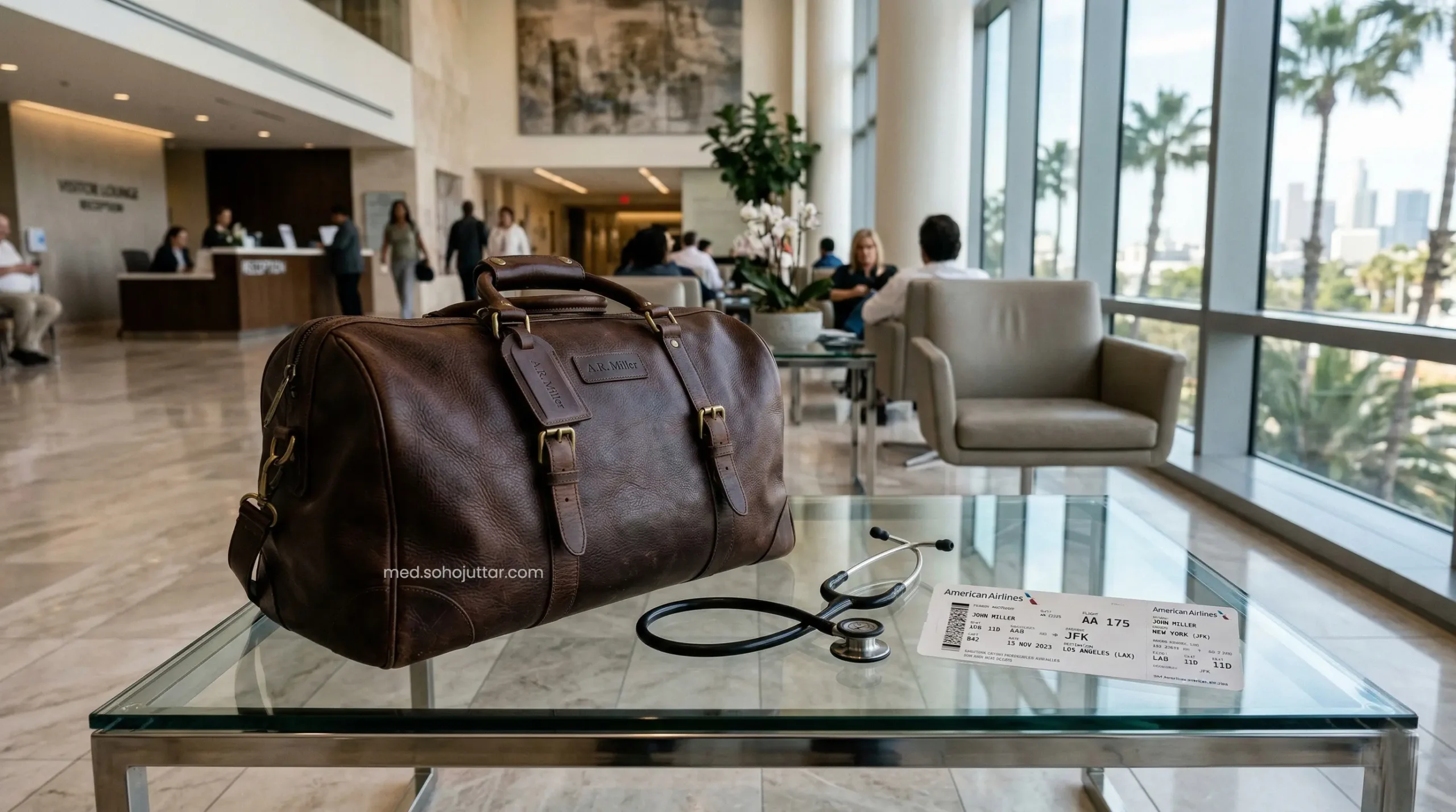 Concept of traveling from India to the USA for heart surgery.