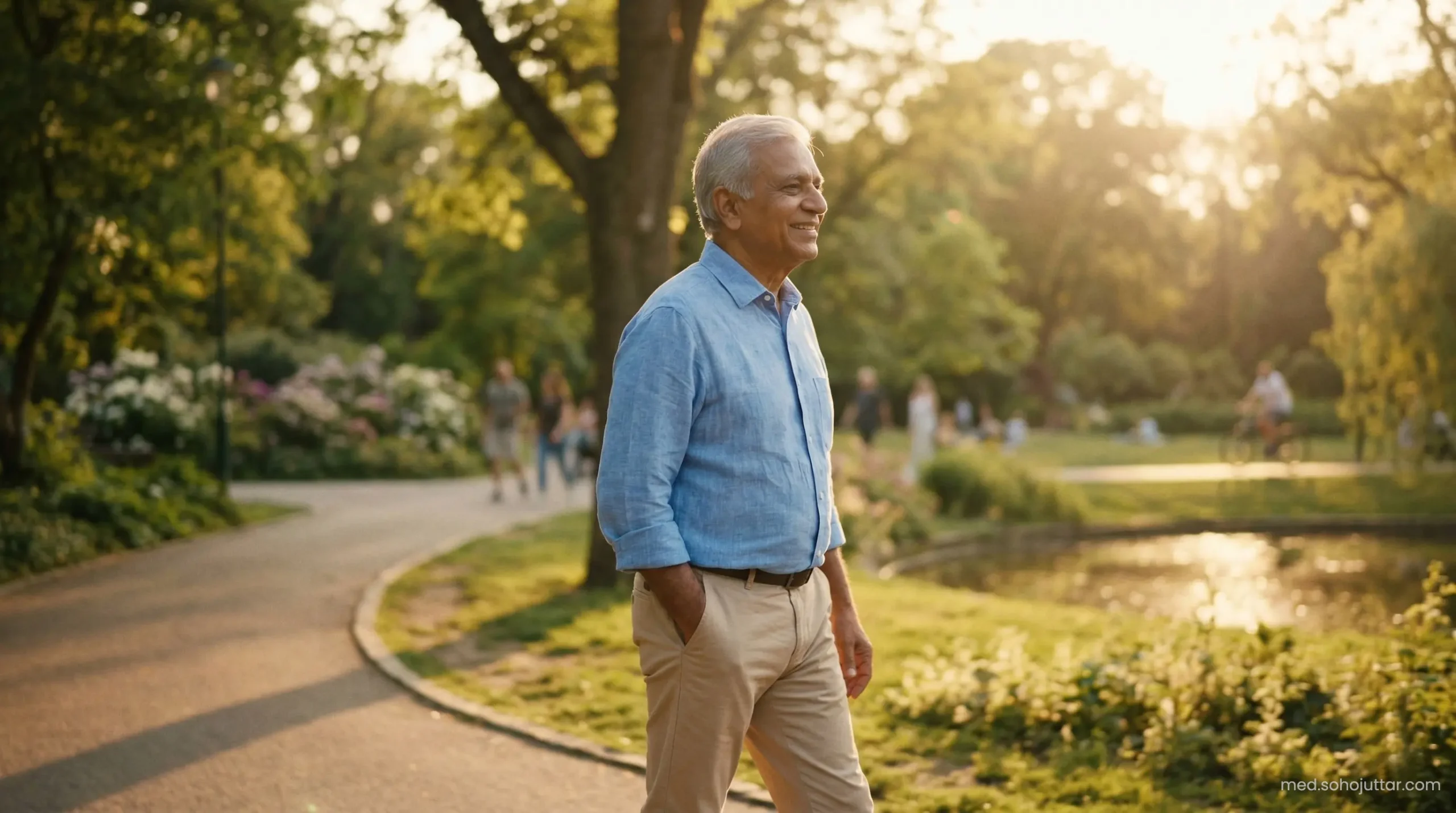 A healthy Indian senior enjoying life after a successful bypass surgery.